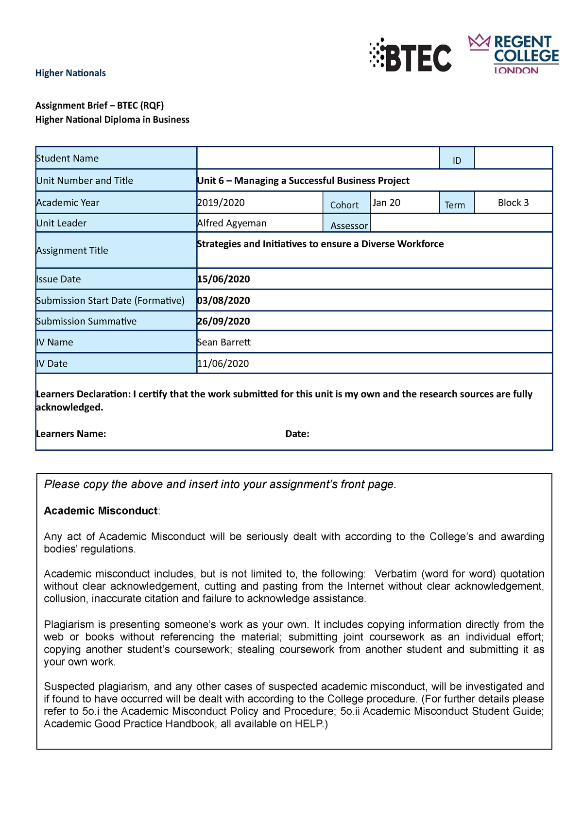 unit 6 assignment brief