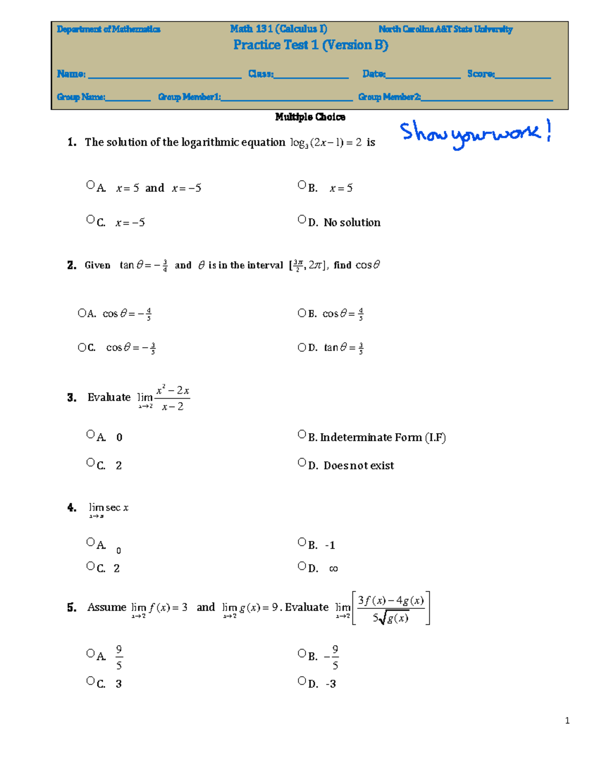 Math131-Practice Test 1 B - Department of Mathematics Math 131 ...