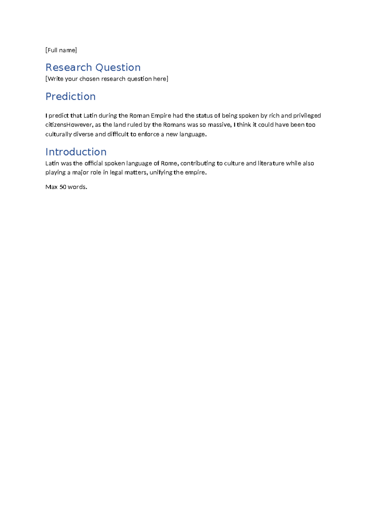 Year 8 Dossier Template - [Full name] Research Question [Write your ...