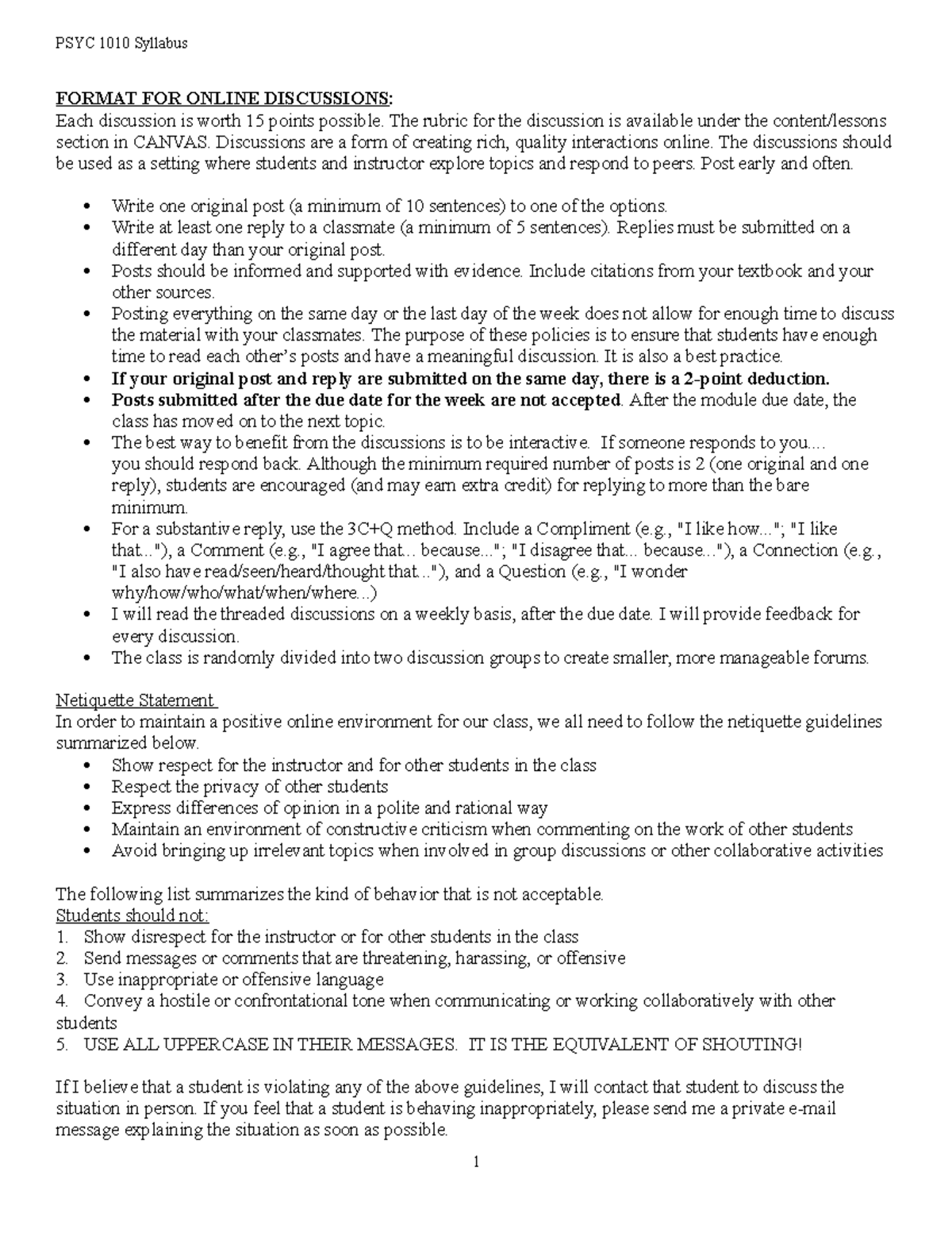 Disc intro-2 - disc intro - PSYC 1010 Syllabus FORMAT FOR ONLINE ...