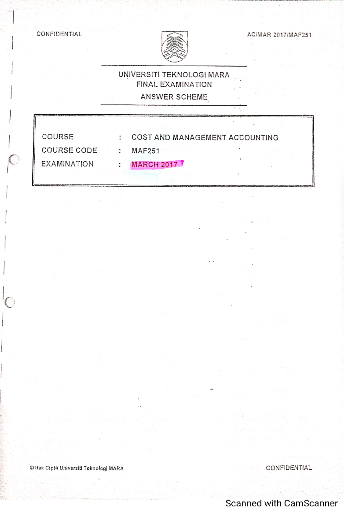 MAF251 MAC17 SS Eor R&LF - Cost and Management accounting - Studocu