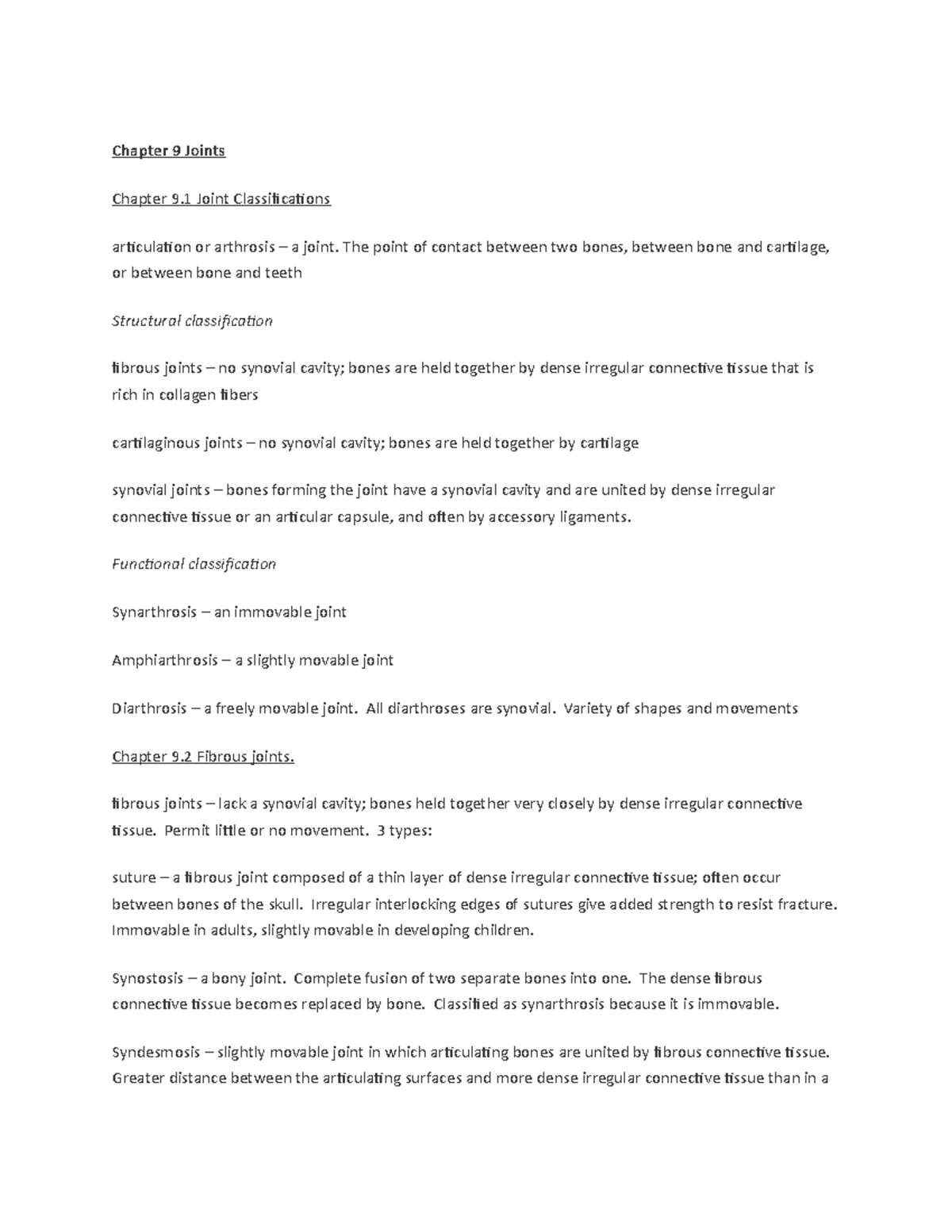 Chapter 9 Joints - Chapter 9 Joints Chapter 9 Joint Classifications ...