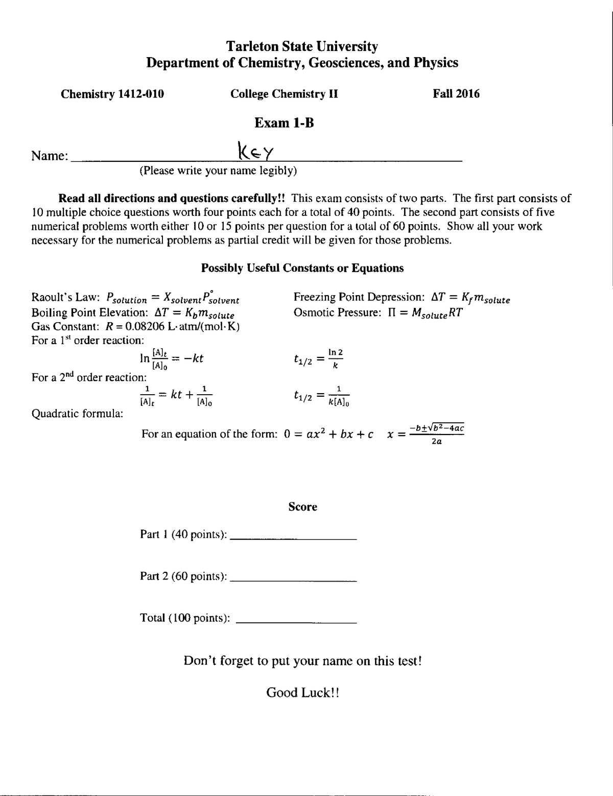 CHEM 1412 Exam 1B Key- 2016 - CHEM 1412 - Studocu