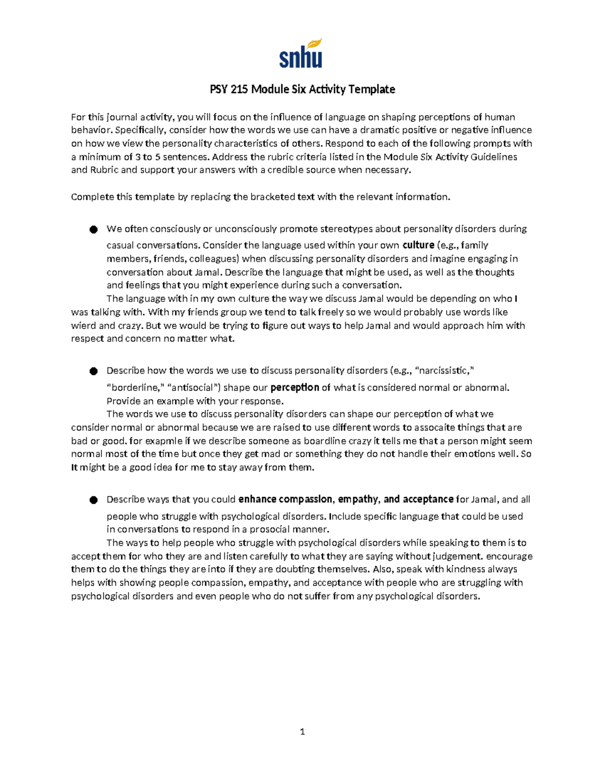 PSY 215 Module Six Activity Template (1) - PSY 215 Module Six Activity ...