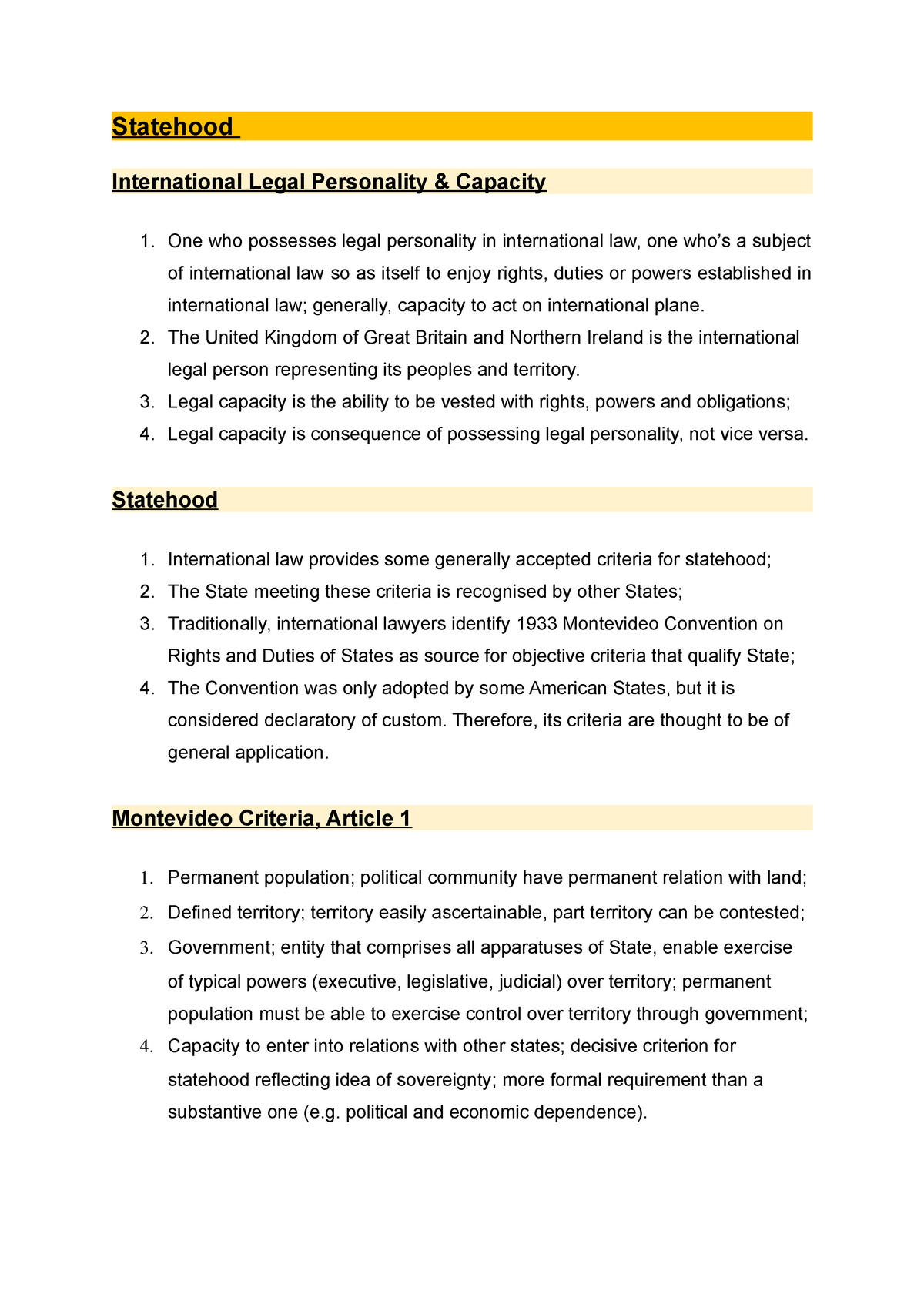 statehood in international law essay