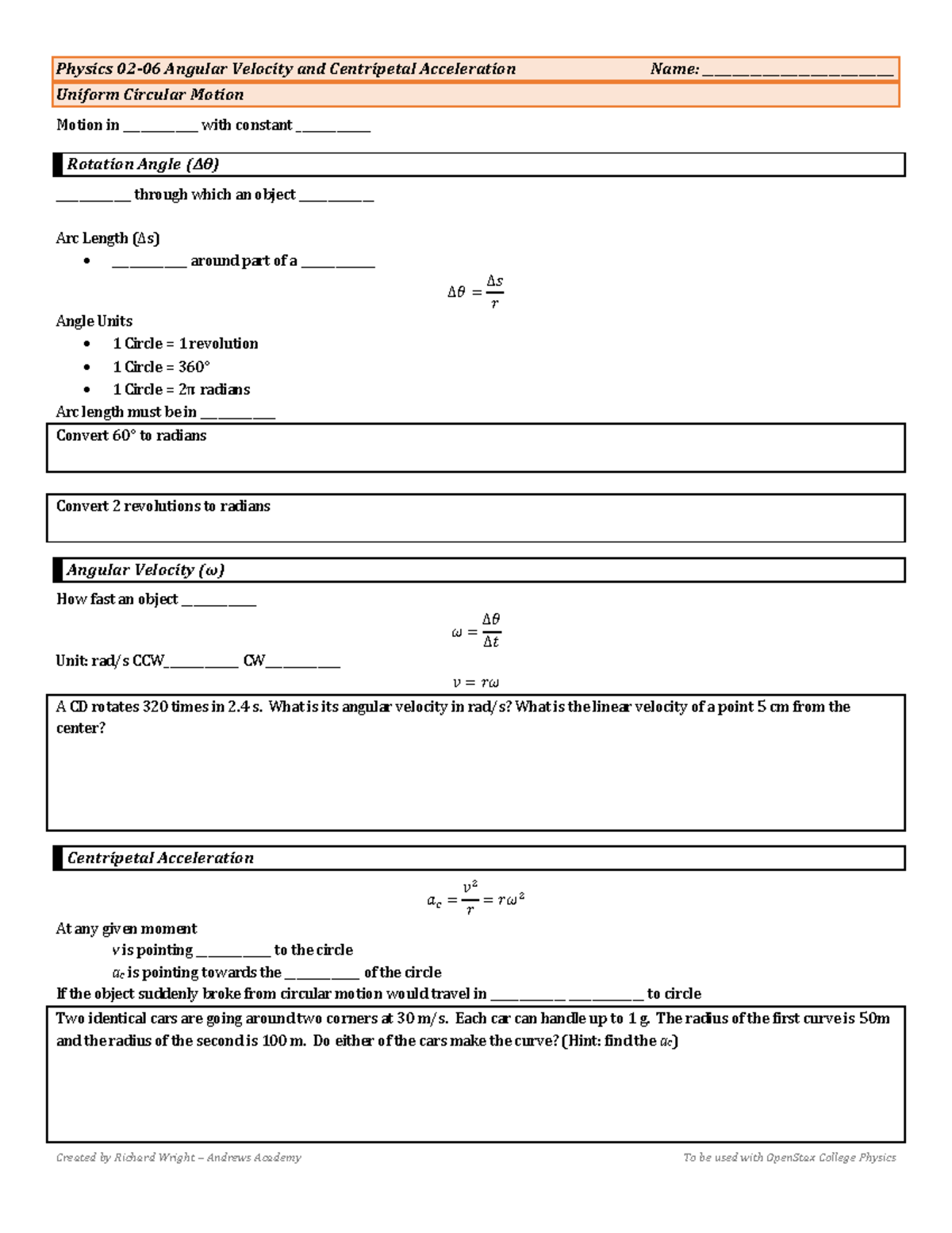 Physics 02-06 Angular Velocity and Centripetal Acceleration - What is ...