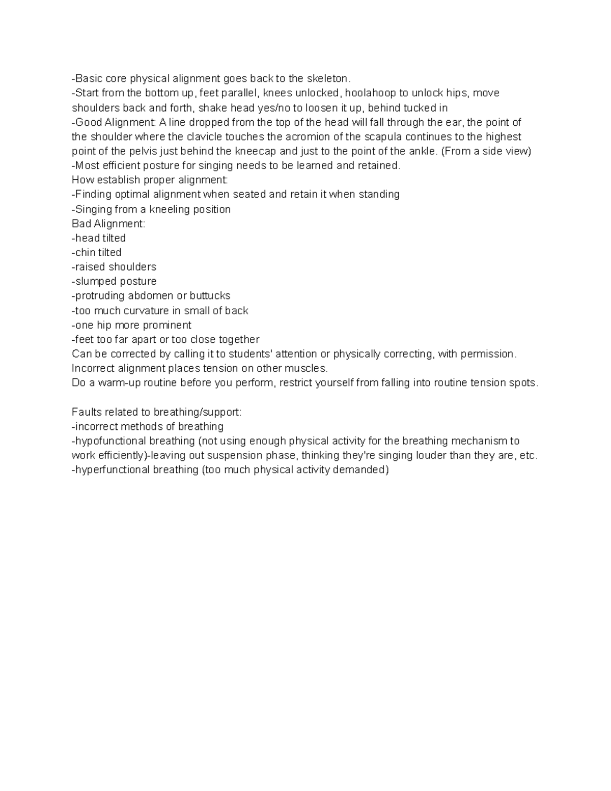 Alignment - Notes on body alignmnet and vocal faults related to breath ...