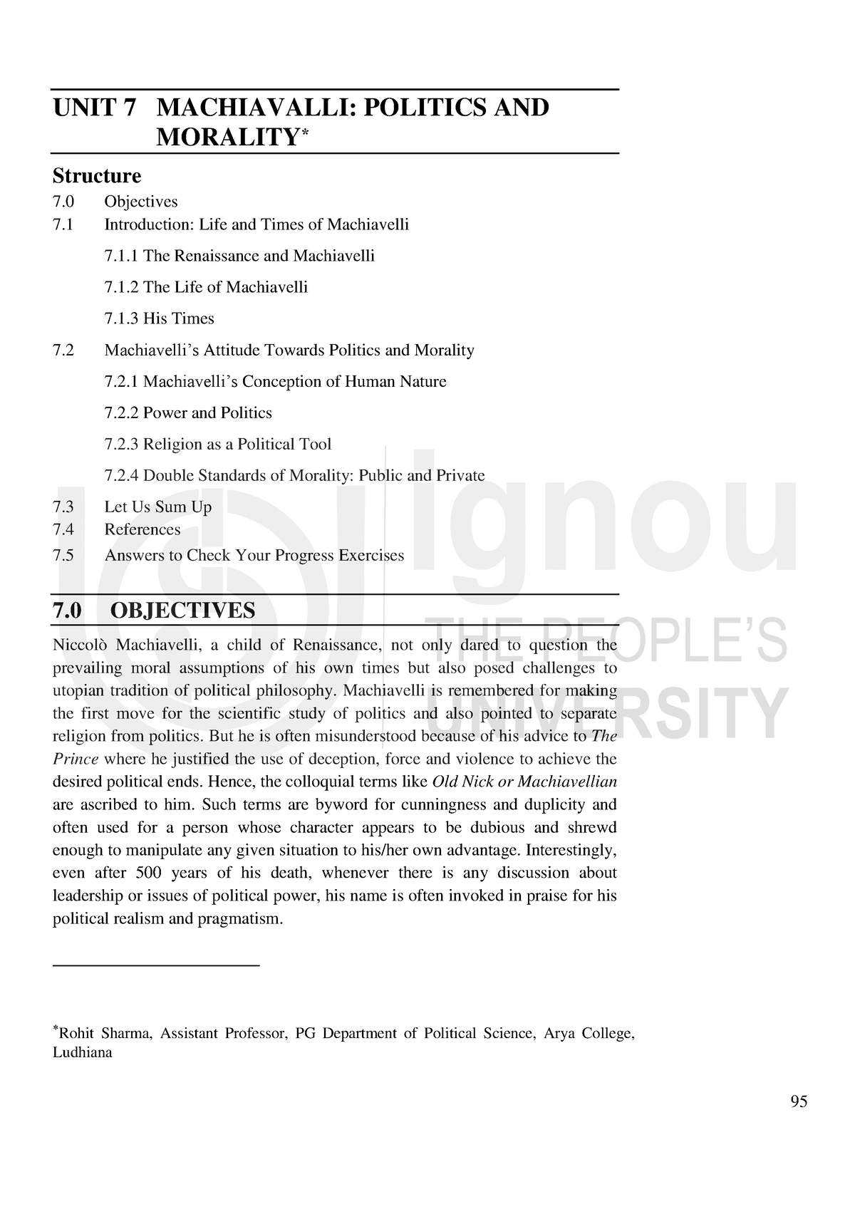 Unit-7 - Notes - 95 Machiavelli: Politics UNIT 7 MACHIAVALLI: POLITICS ...