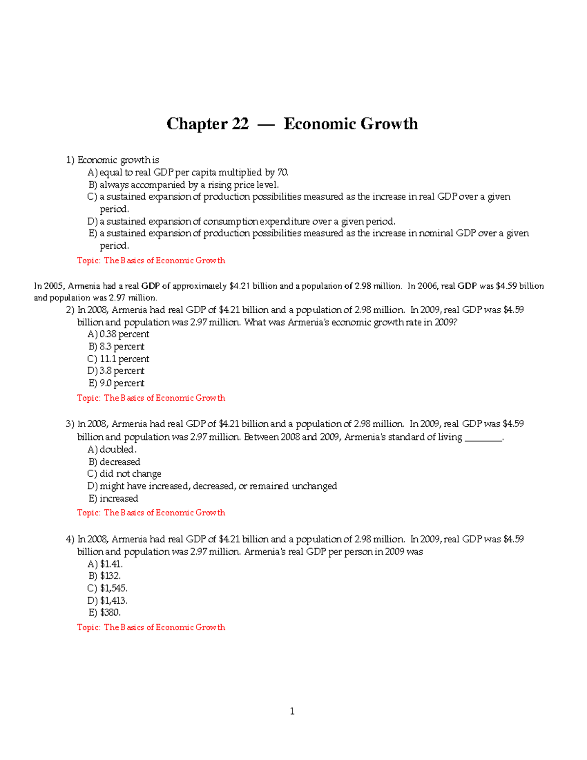 Sample Questions On Chapter 22 - Economic Growth - Chapter 22 ...