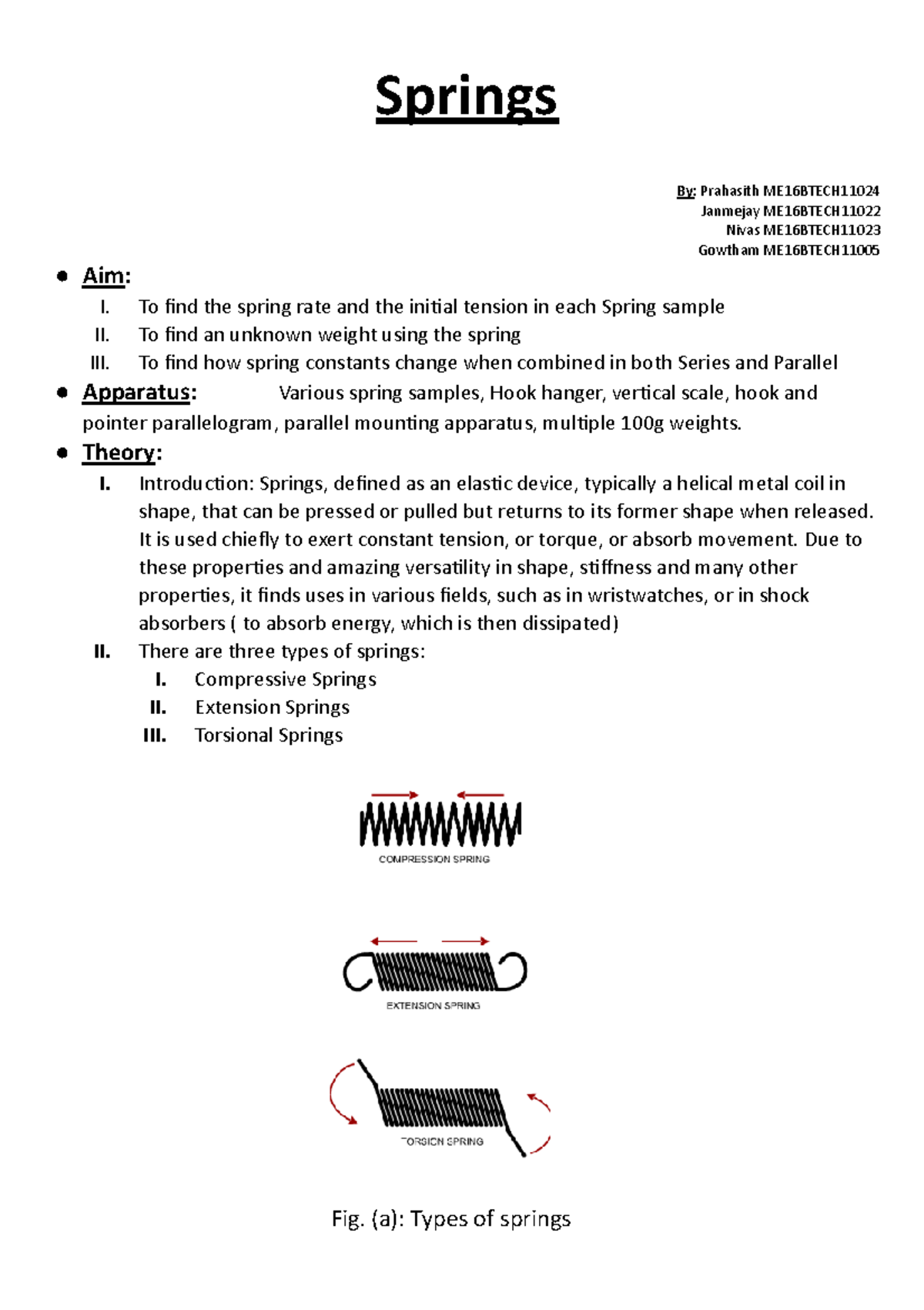 4 - Springs - Solid Mechanics Lab Records - Springs By: Prahasith ...