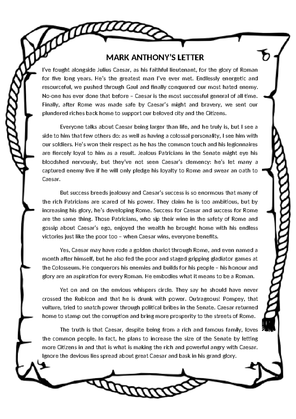 Mark-Anthony's-Letter - MARK ANTHONY’S LETTER I’ve fought alongside ...
