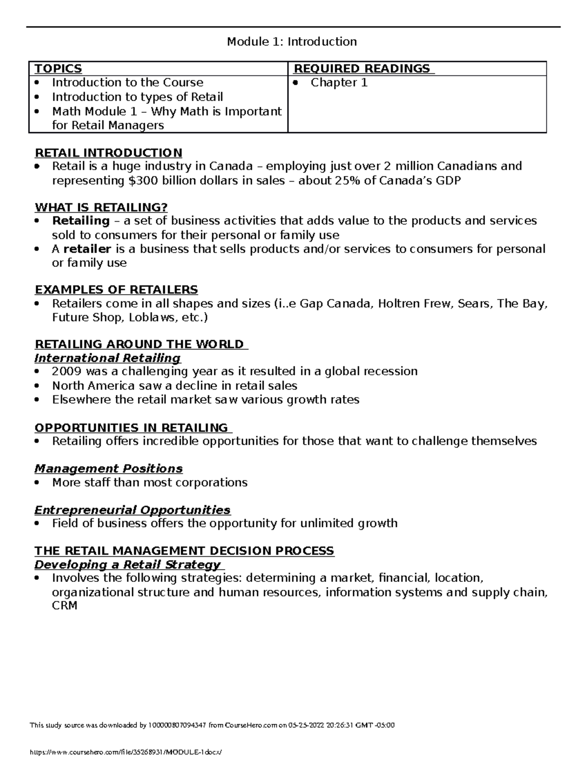 Module 1 - Module 1: Introduction TOPICS REQUIRED READINGS Introduction ...