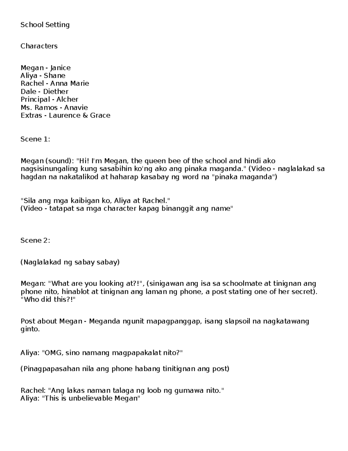 Script - eme - School Setting Characters Megan - Janice Aliya - Shane ...