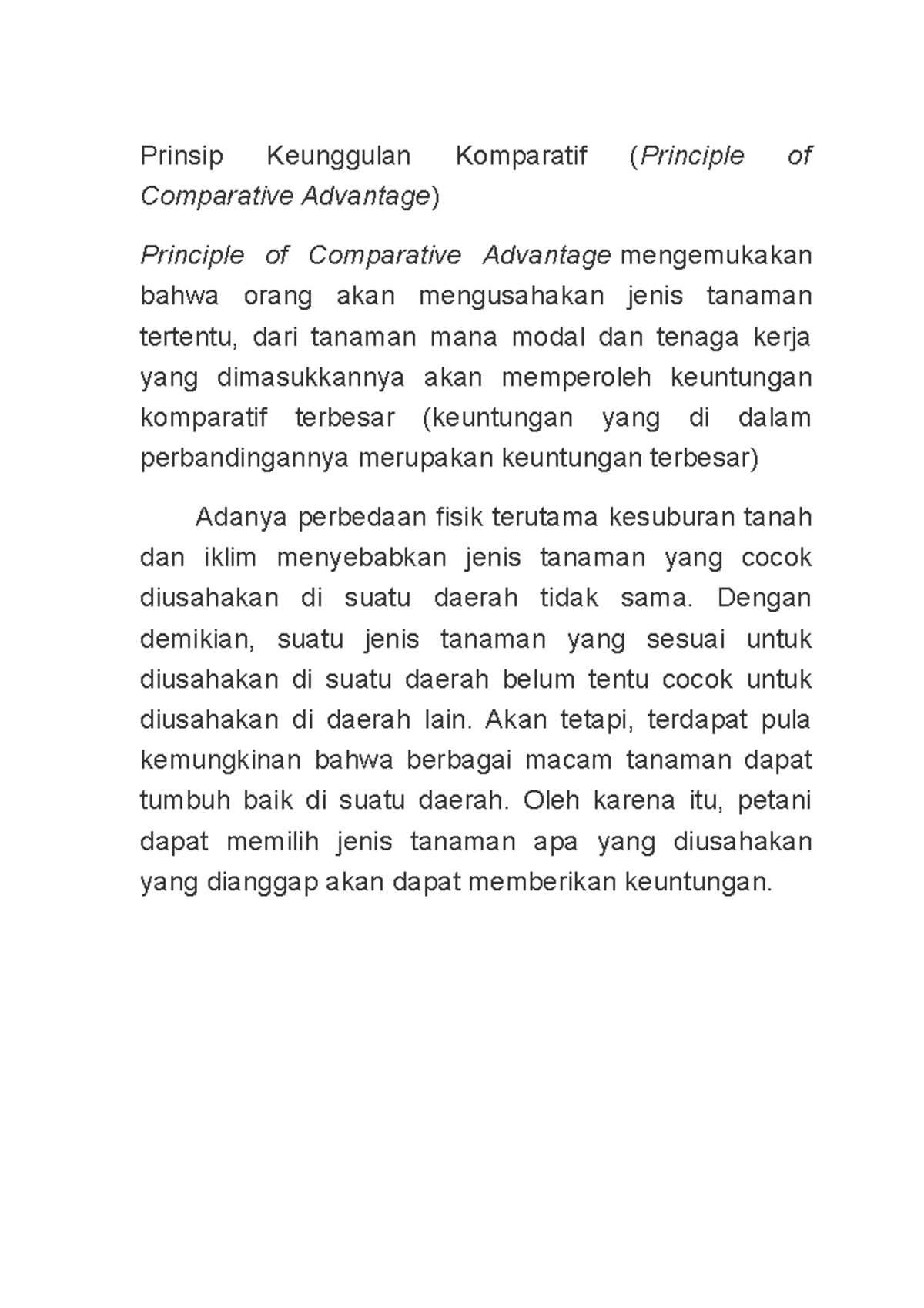 Prinsip ILMU Usahatani - Prinsip Keunggulan Komparatif (Principle Of ...