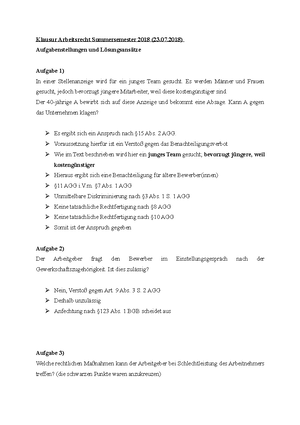 Zusammenfassung Grundlagen Des Arbeitsrechts - Grundlagen Des ...