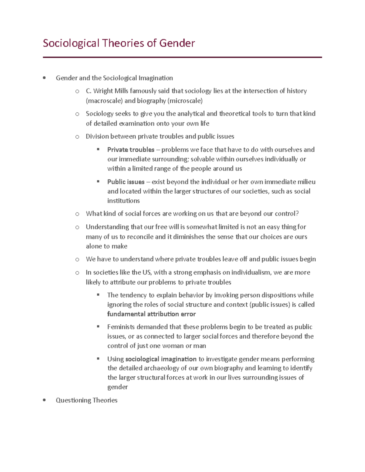 Sociological Theories of Gender Sociological Theories of Gender