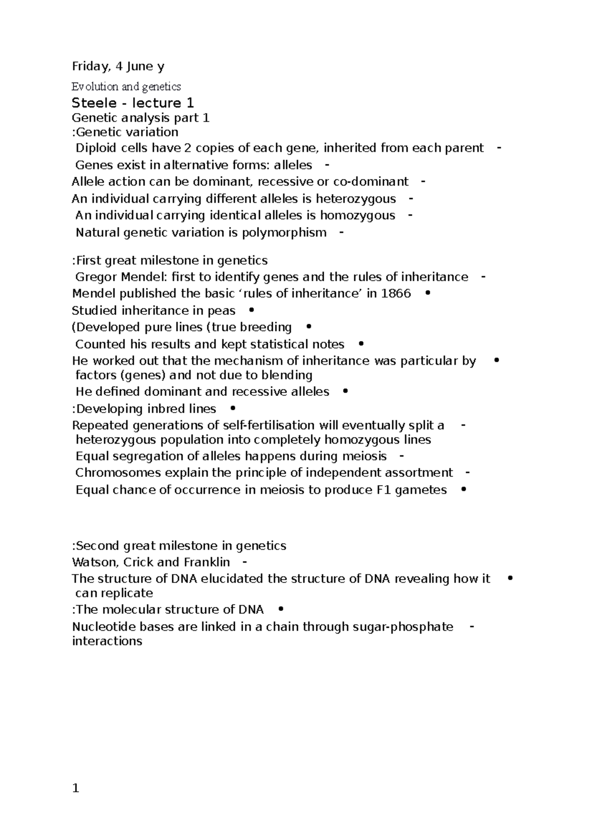 genetic analysis - Friday, 4 June y Evolution and genetics Steele ...