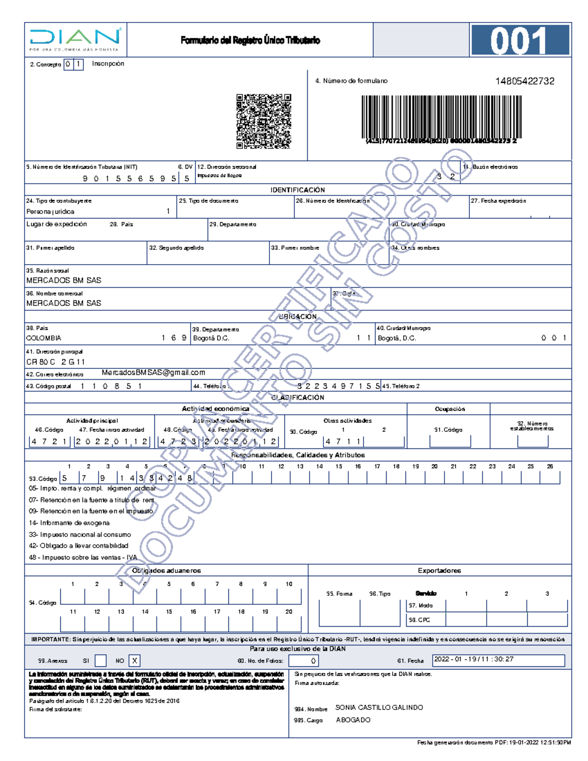 RUT MBM ( Portada) - rut camara de comercio merkacol colombia - Fecha ...