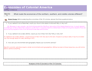 Unit 1 Using Evidence Economies Of Colonial America - Economies of Colonial  America Using Evidence - Studocu