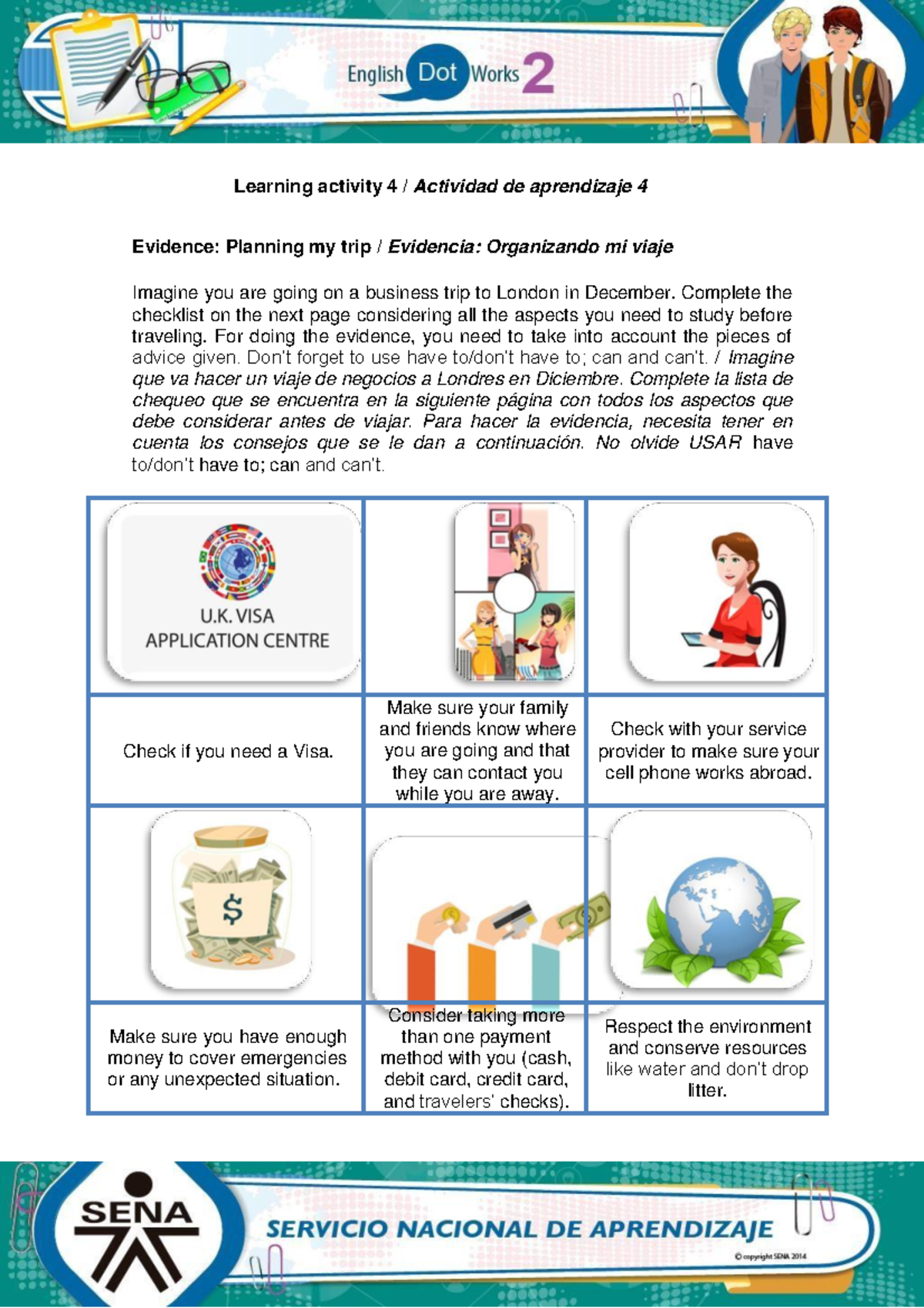 Evidence Planning my trip OK - Learning activity 4 / Actividad de ...