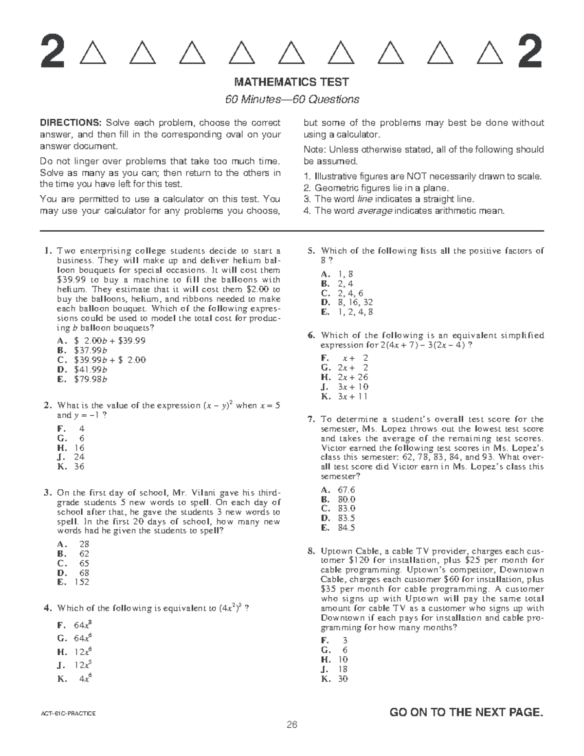 ACT Practice for Math - Two enterprising college students decide to ...