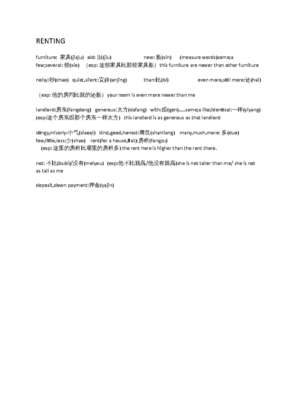 chinese study universiti teknologi ara 012 - RENTING furniture: 家具 ...