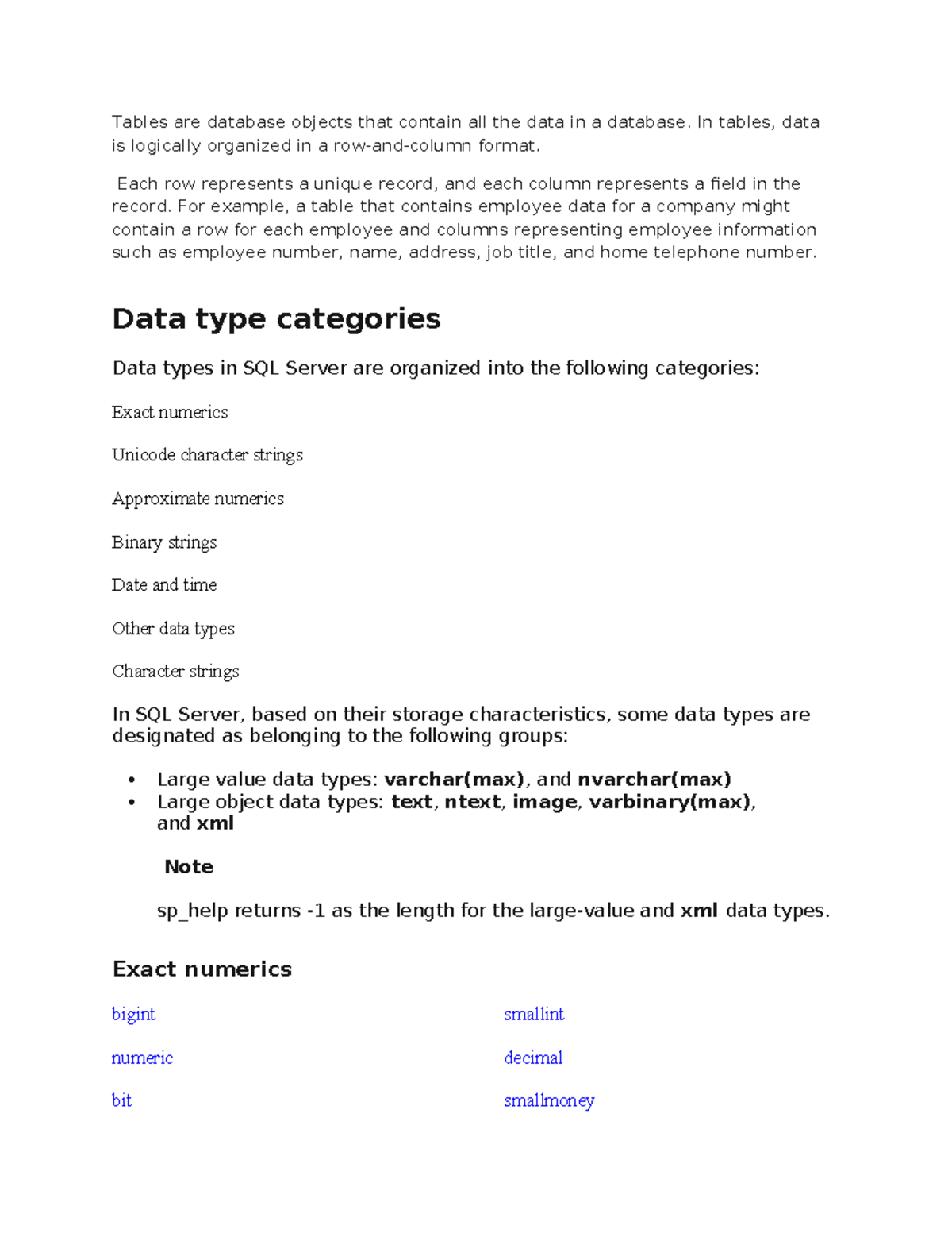 Additional doc - Tables are database objects that contain all the data ...