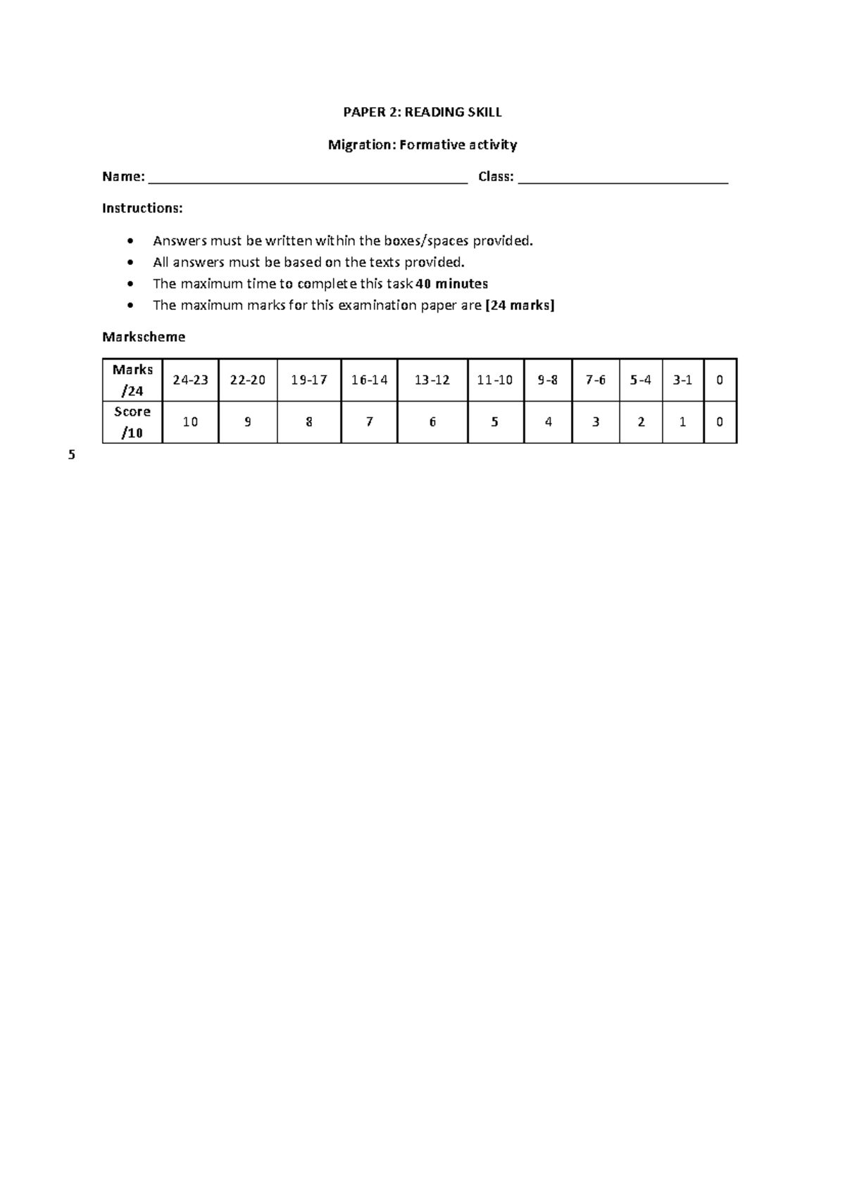 Migration Formative Paper 2- Reading - PAPER 2: READING SKILL Migration ...