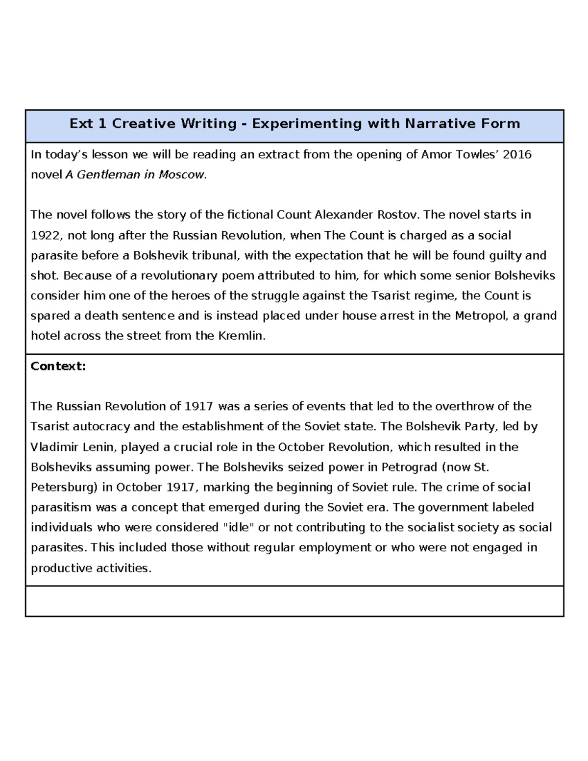 Ext 1 Creative Writing - Experimenting with Narrative Form - The novel ...