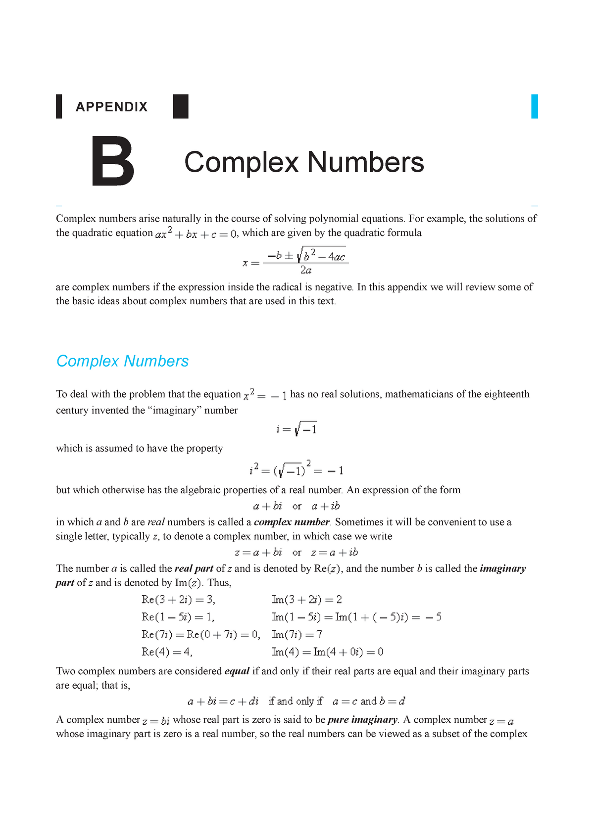 Appendix B - Complex Numbers - APPENDIX B Complex Numbers Complex ...