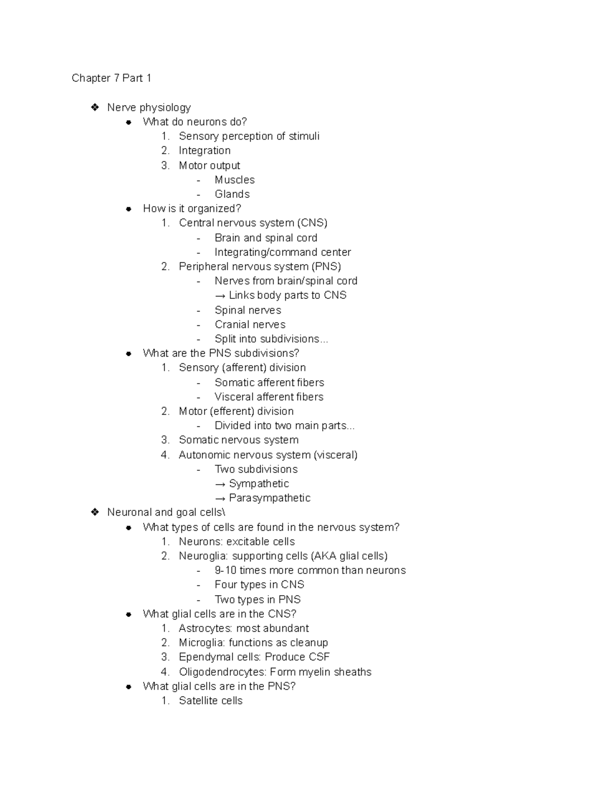 Bio 201 Ch 7 part 1 - Dr. kellar class - Chapter 7 Part 1 Nerve ...