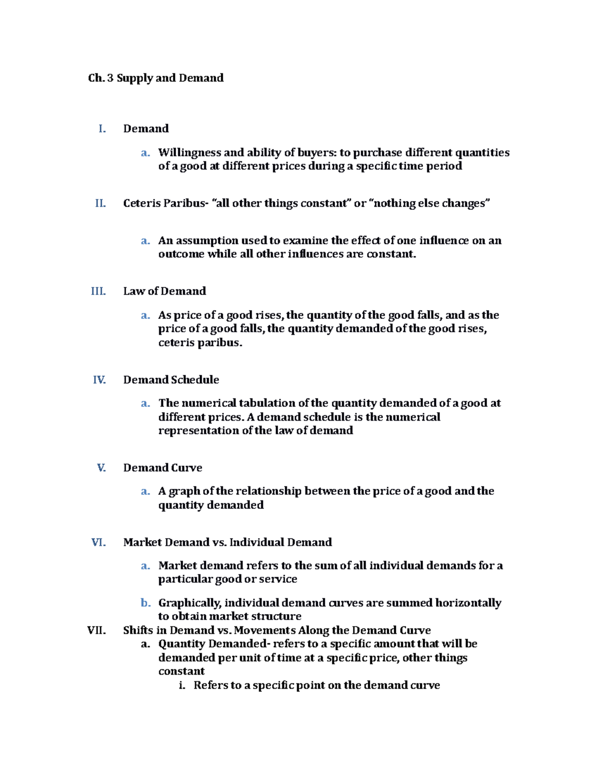 MGT2035 Ch 3 Supply and Demand - Ch. 3 Supply and Demand I. Demand a ...