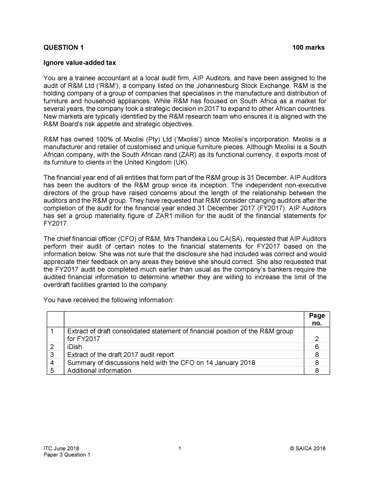 ITC June 2018 Paper 3 Question 1 Eng Rand M ACCT5023 UniSA Studocu