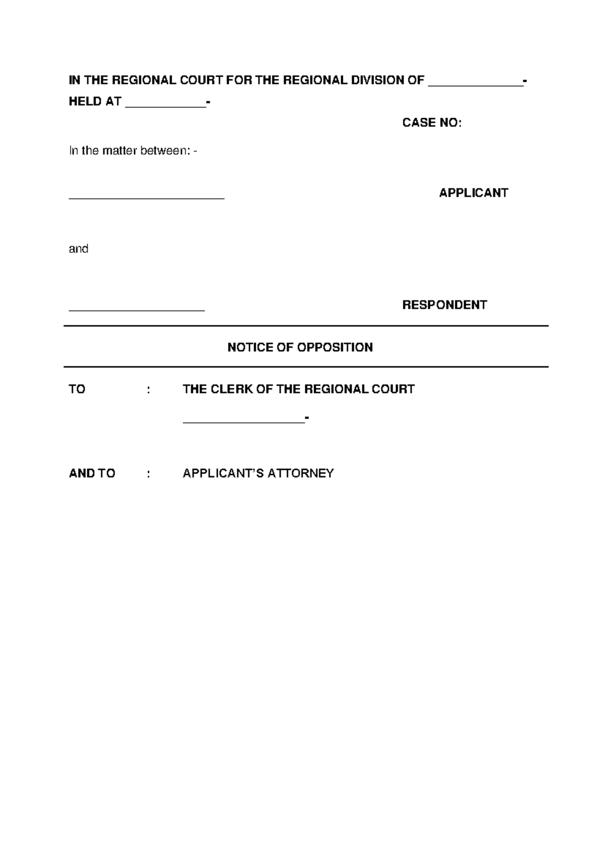 Citation of notice of opposition - LLB 98680 - IN THE REGIONAL COURT ...