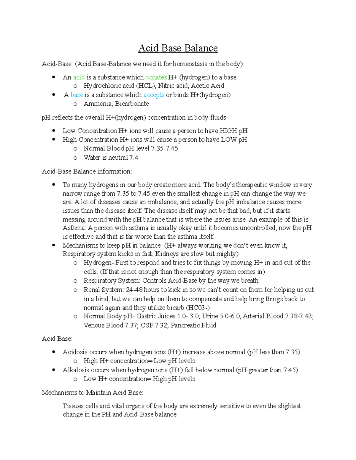 acid base balance assignment