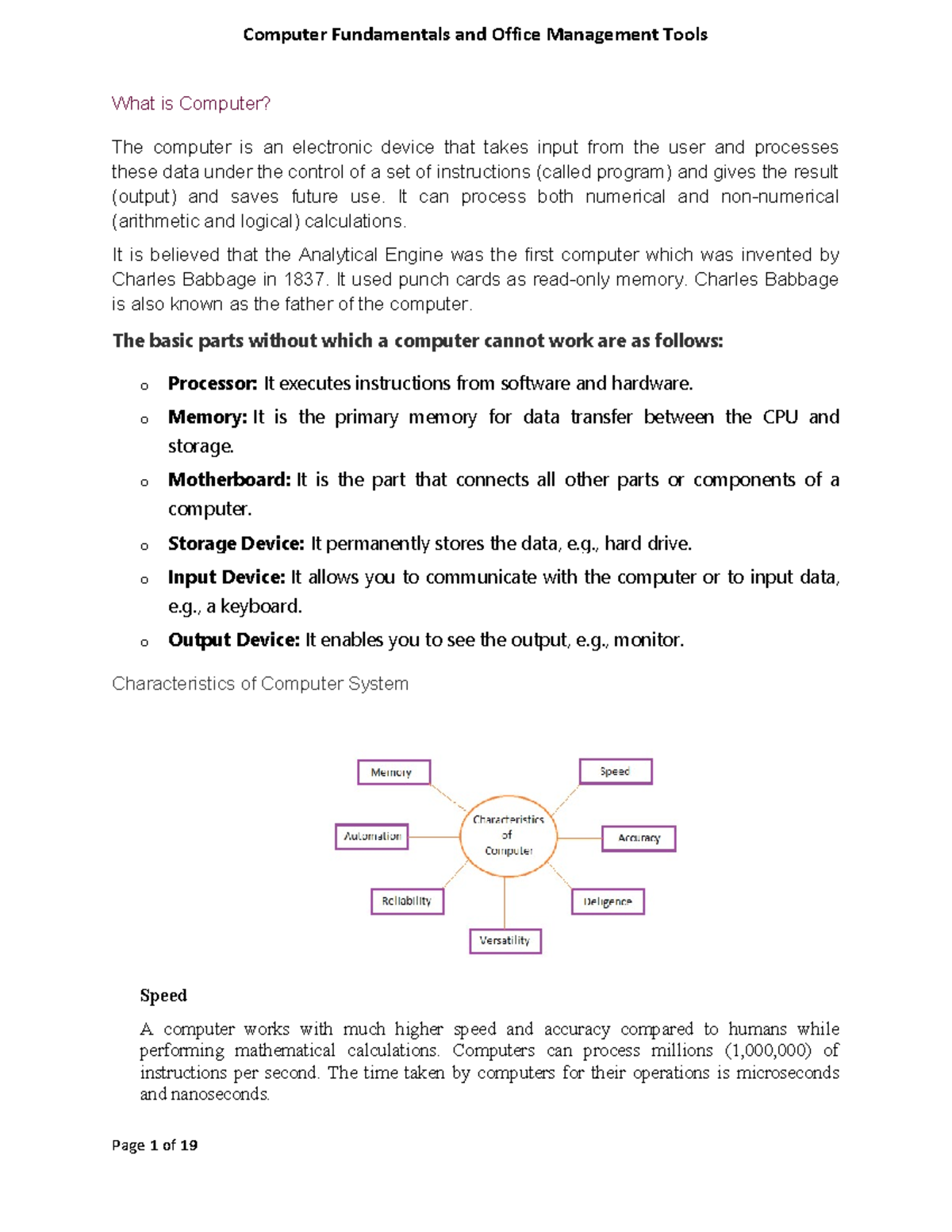 1Unit - I Notes - What is Computer? The computer is an electronic ...