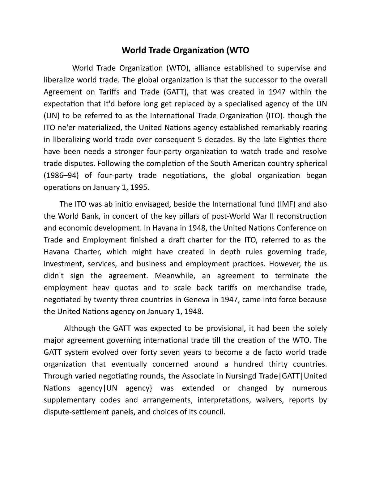 essay on wto conclusion