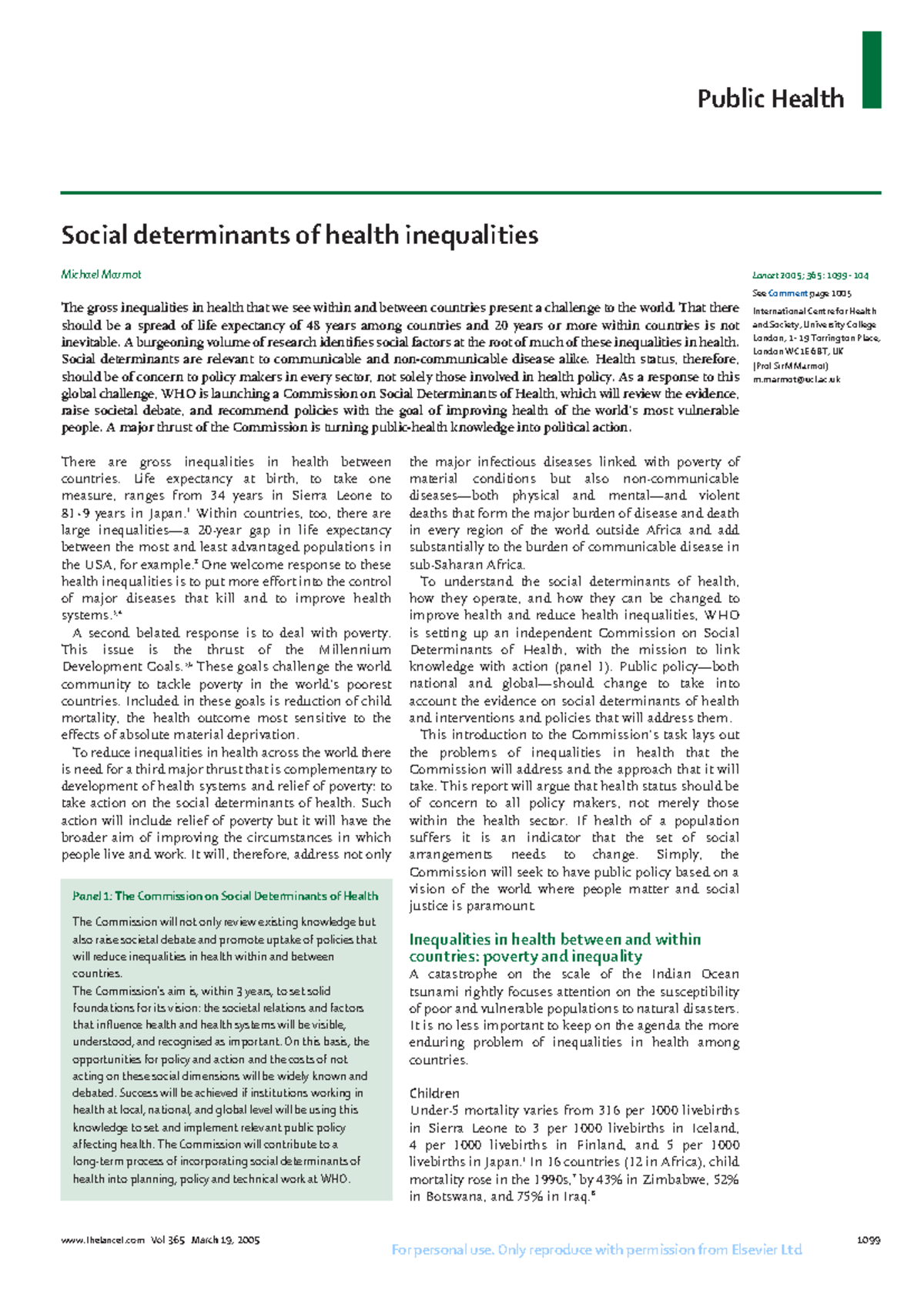 Social Determinants of Health Inequalities - Studocu
