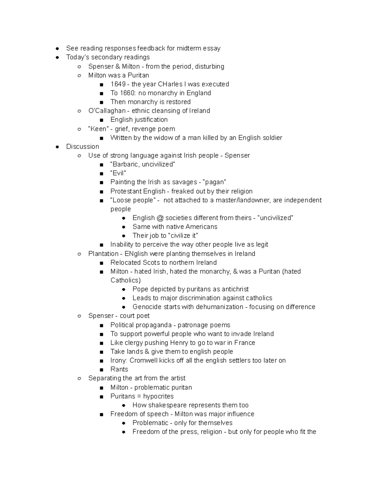 3 24 Lecture - Literature notes - See reading responses feedback for ...