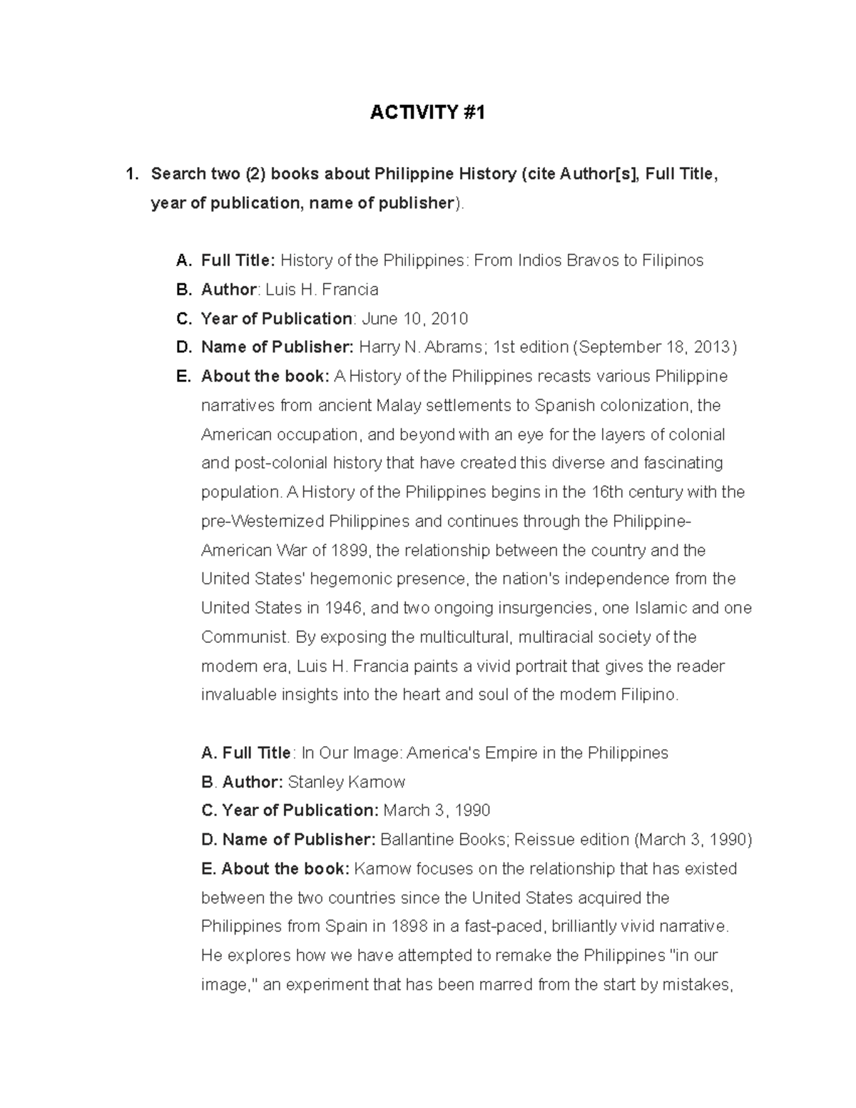 Activity-1-3 - RIPH - ACTIVITY Search Two (2) Books About Philippine ...