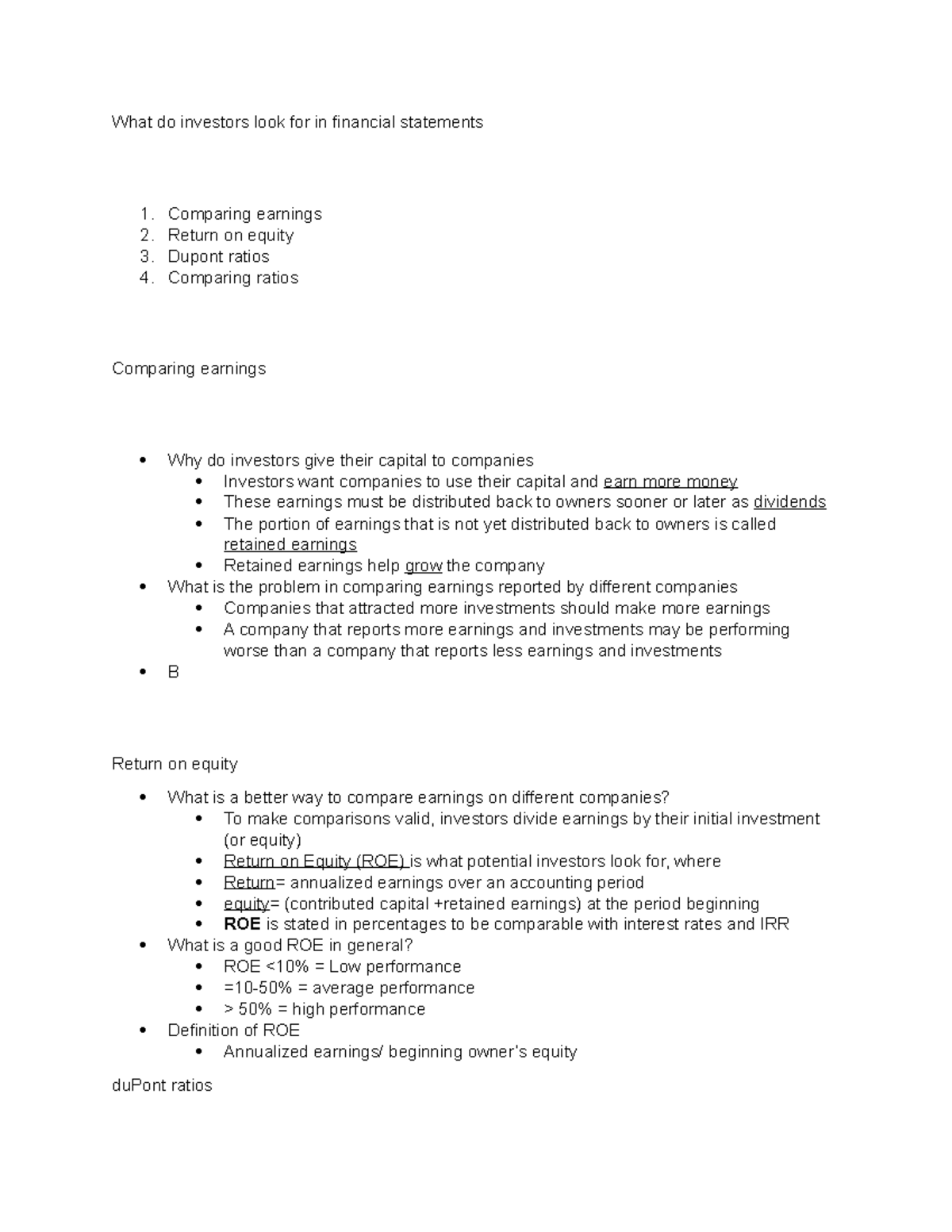 Chapter 13 What do investors look for in financial statements