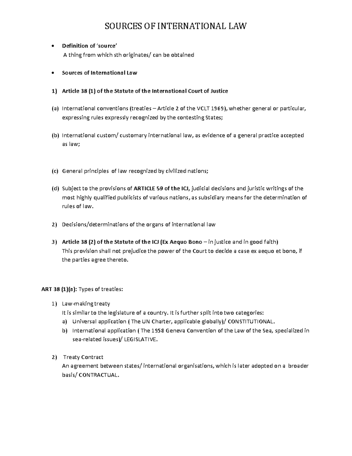 Sources OF INT LAW Notes - SOURCES OF INTERNATIONAL LAW Definition of 8 ...