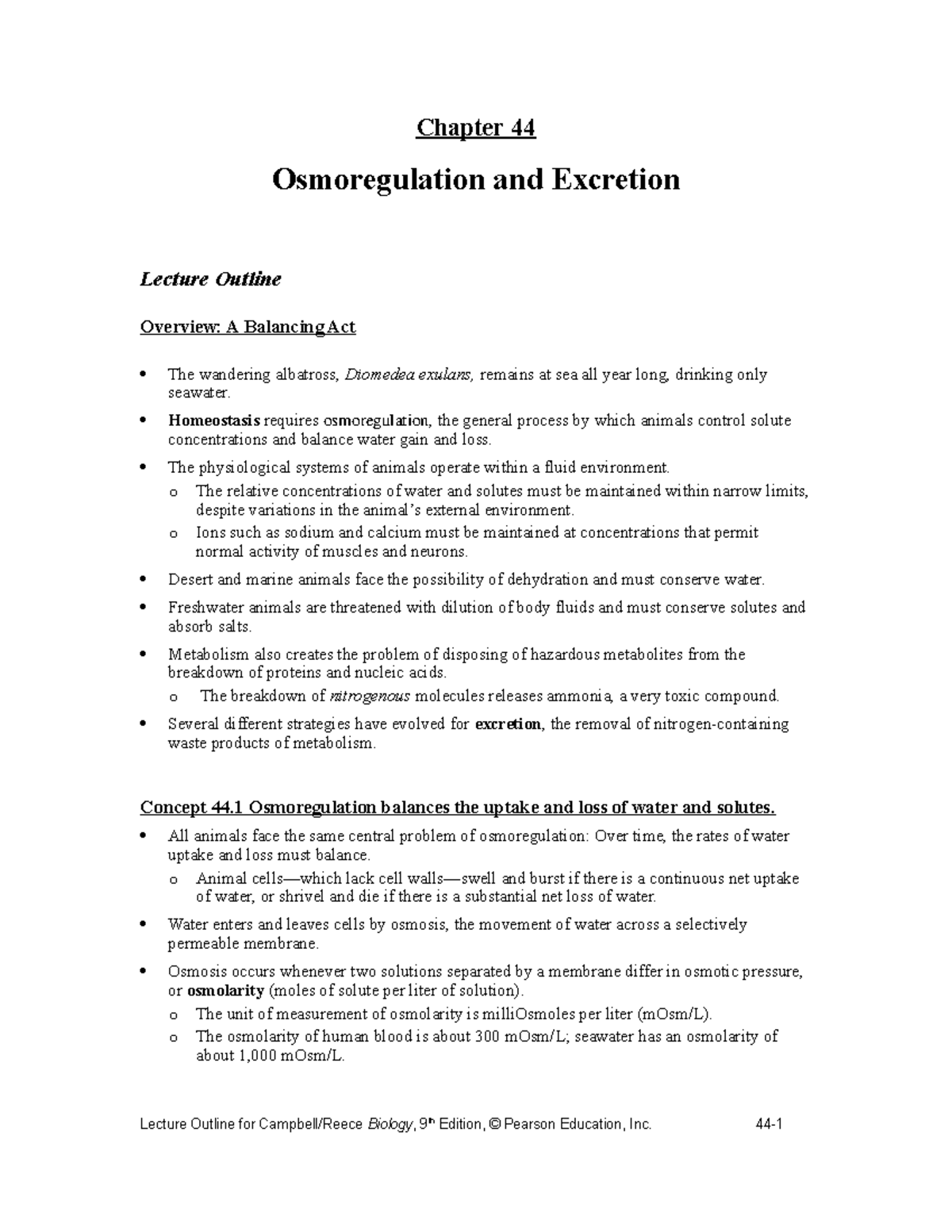 Chapter 44-Osmoregulation And Excretion - Chapter 44 Osmoregulation And ...