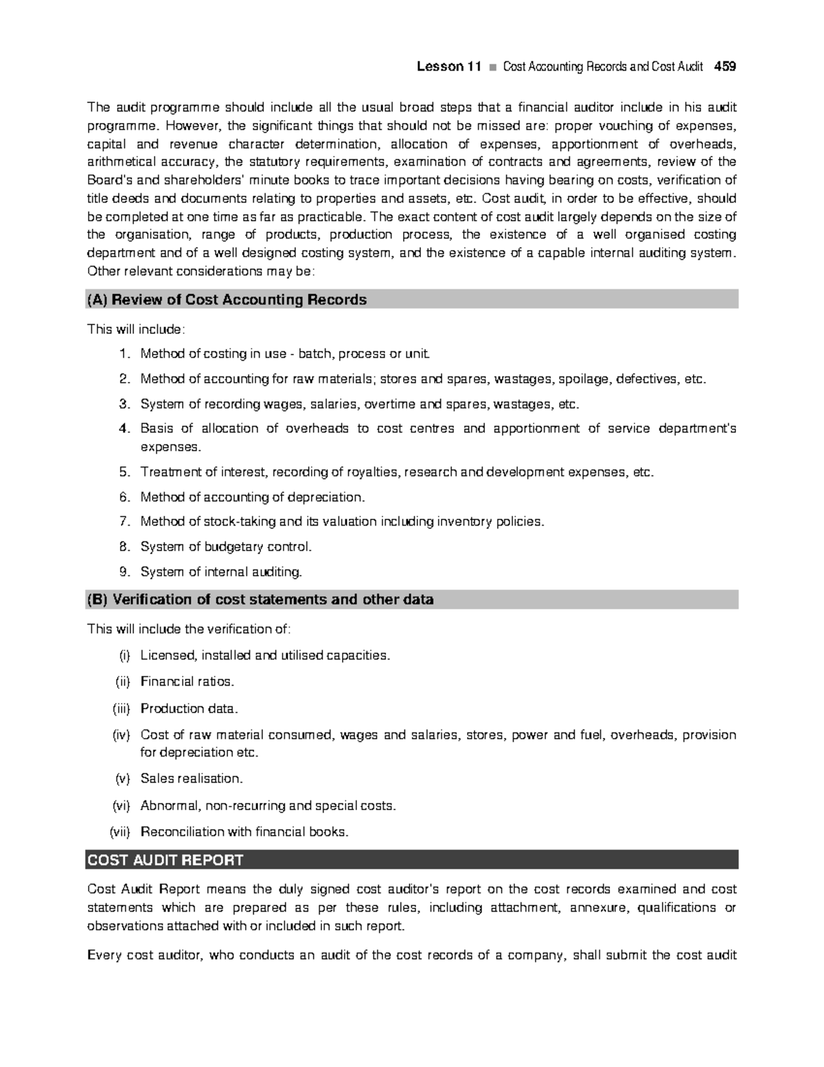 Cost AccountingCOST Audit Report Lesson 11 Cost Accounting Records