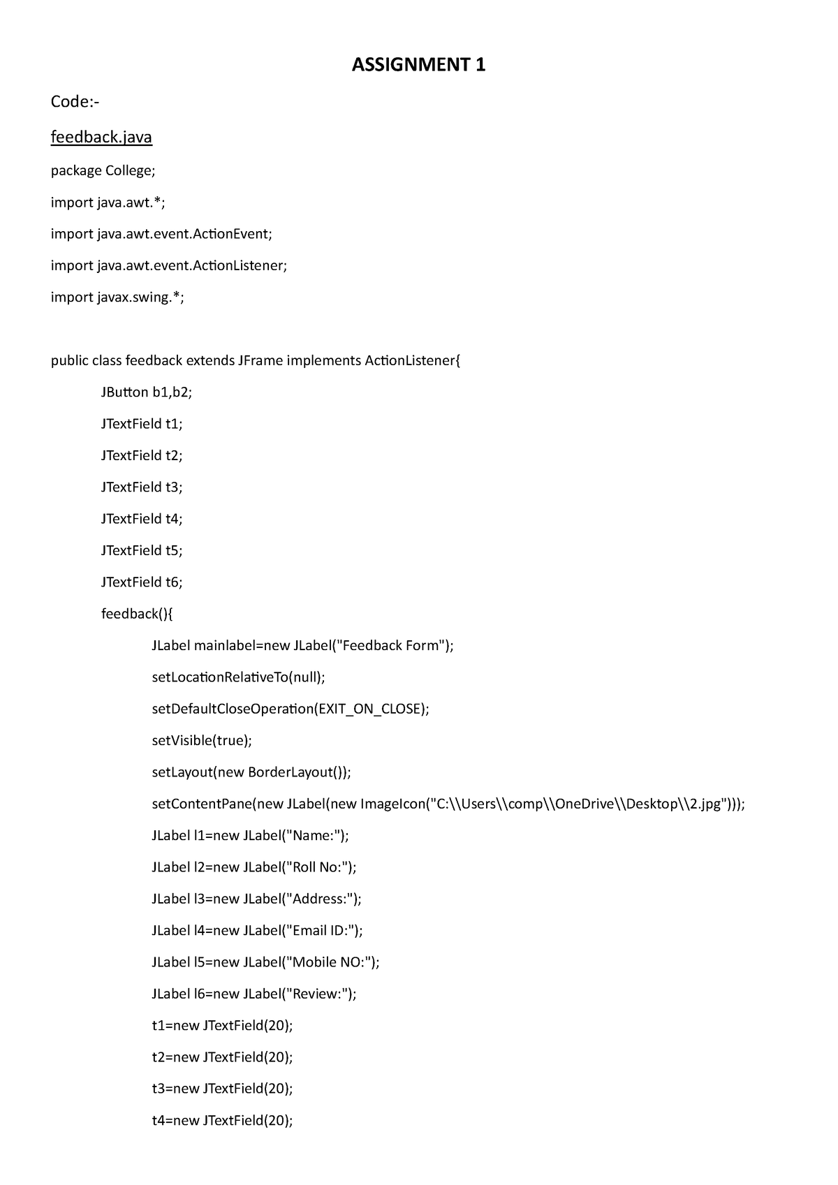 practice assignment java