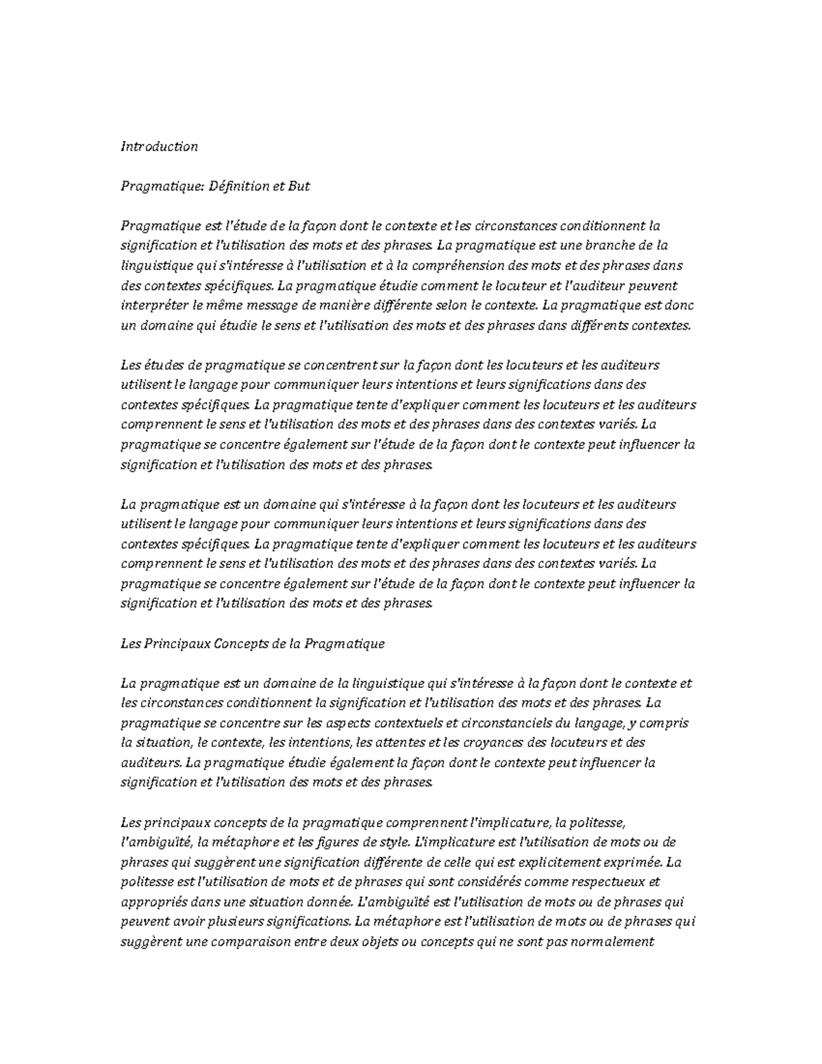 Pragmatics Notes de cours Introduction Pragmatique Définition et But