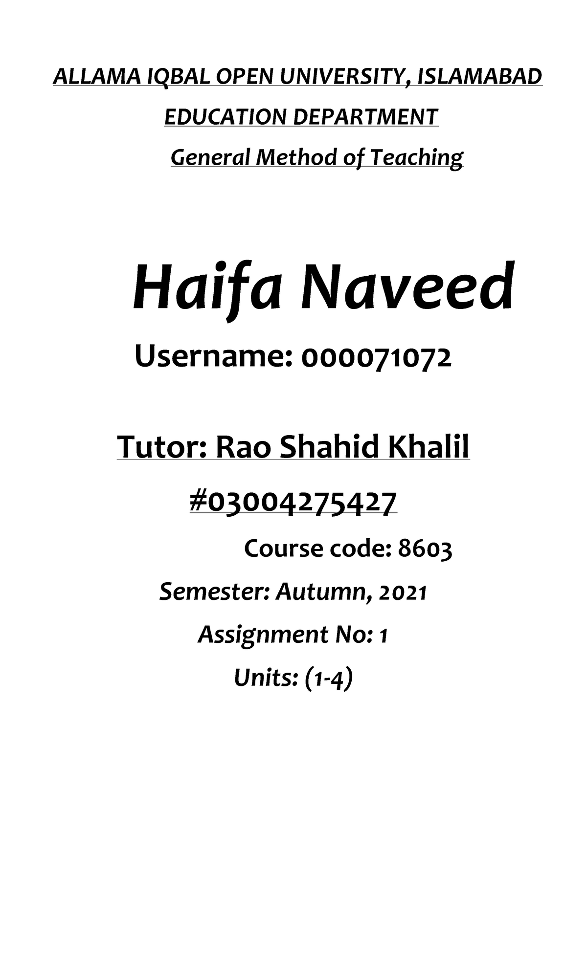 allama iqbal open university solved assignment autumn 2020