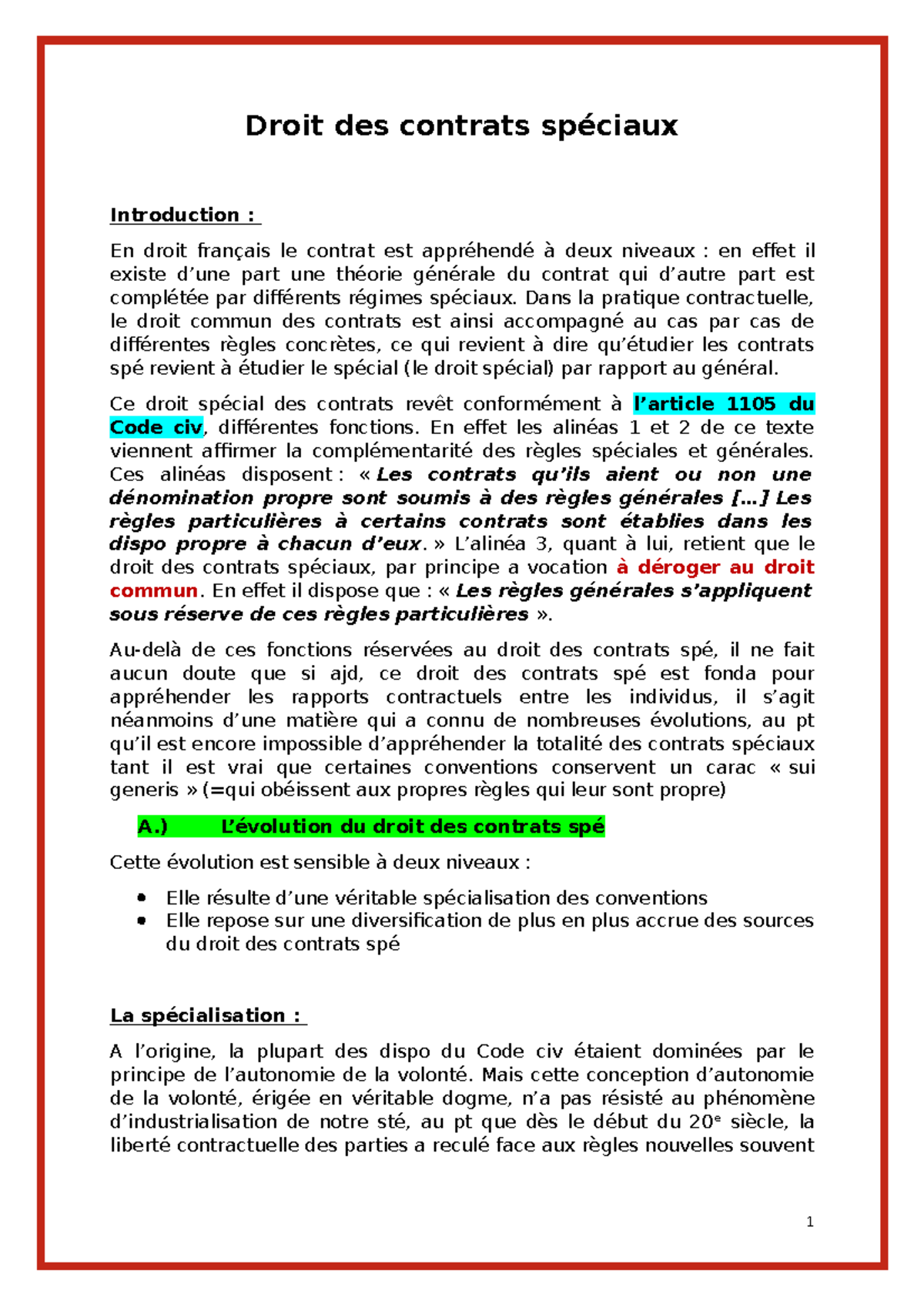 Droit Des Contrats Spéciaux - Droit Des Contrats Spéciaux Introduction ...