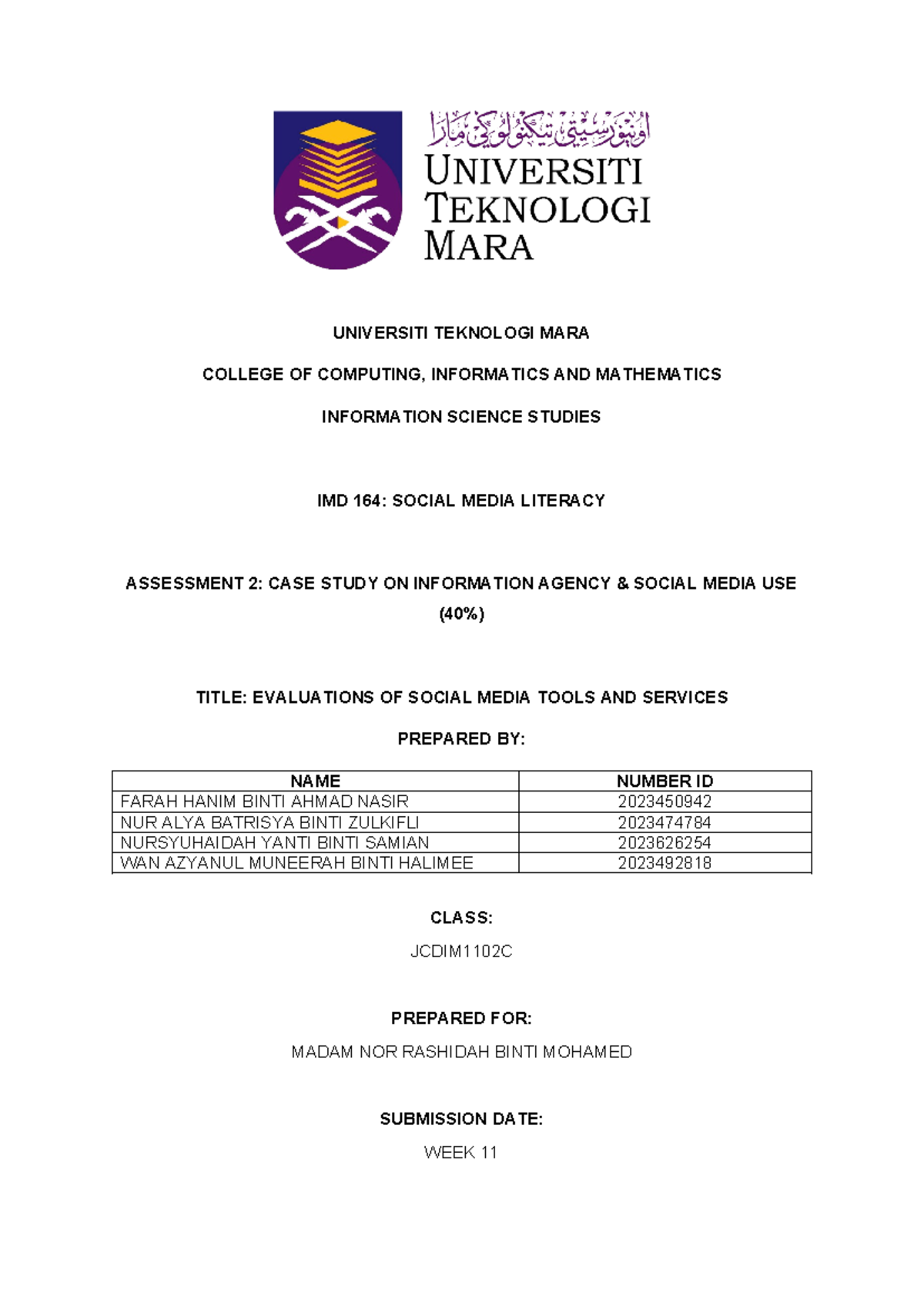 164 Assignment 2 Universiti Teknologi Mara College Of Computing