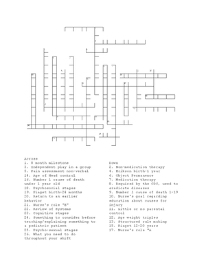 Week 1 Crossword puzzle to help study Across 8 month milestone